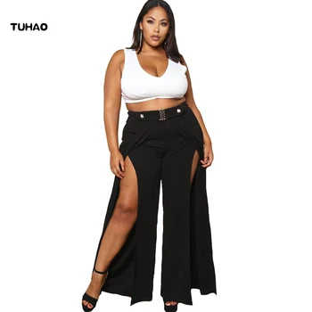 

TUHAO Casual loose Wide Leg Pants 2017 autumn Women streetwear Trousers Female Split The Fork Loose plus size pant BC103