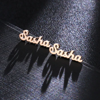 

1 Pair Stainless Steel Personalized Initial Letter Customize Name white Cursive Nameplate Stud Earring For Women Brincos Femme