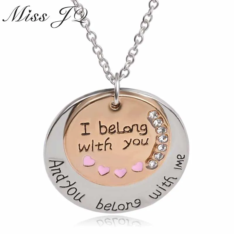 2018 New Design Word "I Belong With You"Coin Double Round Pendant Necklace For Boyfriend