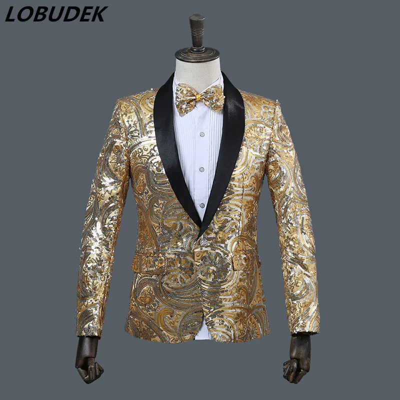 Soirée Robes Paillettes De Bar Chanteur Robe Vestes Hôte Costume pink Performance Mâle Discothèque Gold Homme Show Scintillant Stage WrxedCoB