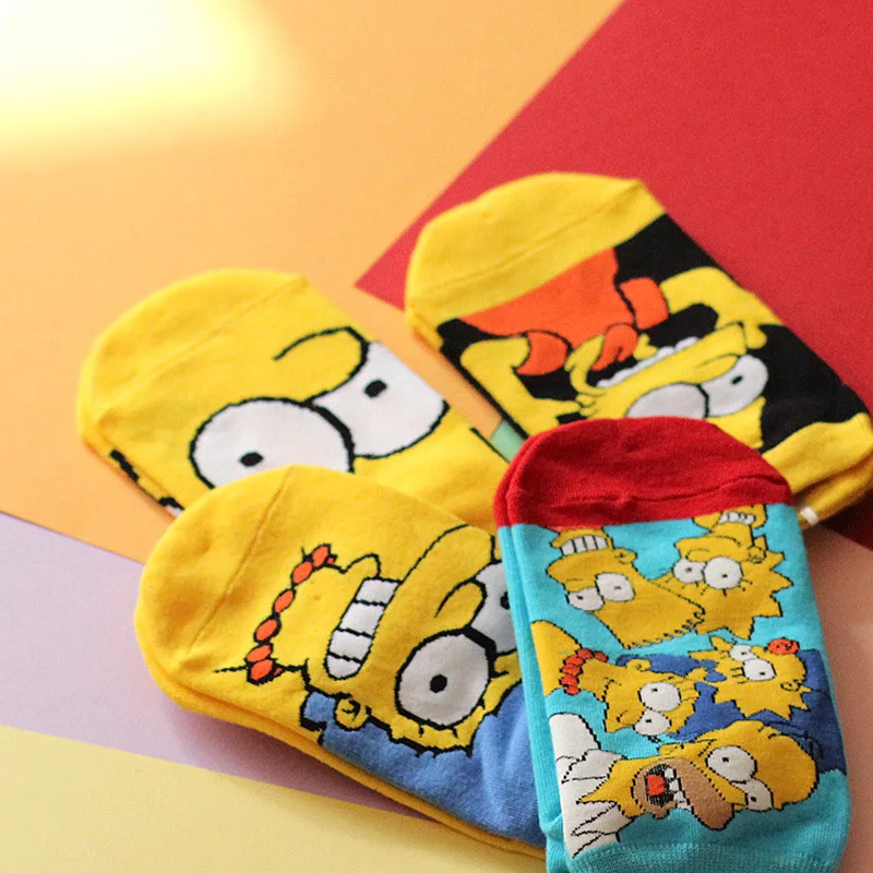 4Pairs Summer Women/Children Cartoon Cute Funny Cotton Socks Simpsons Family Novelty Boat Socks