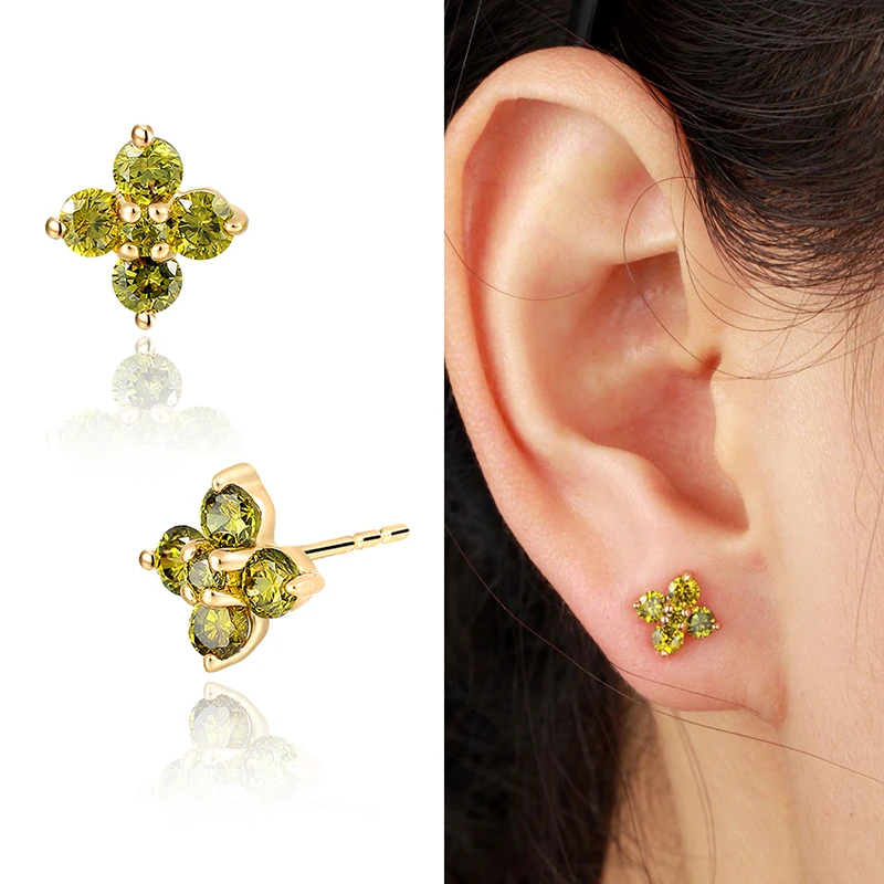 Женские серьги гвоздики с цветком клевера желтое золото 6 цветов|stud earrings|stud earrings