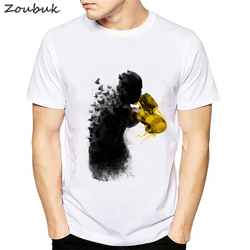 

2018 new fashion design t shirt men funny butterflies boxer printed short sleeve tshirt summer camisetas white t-shirt cool tops