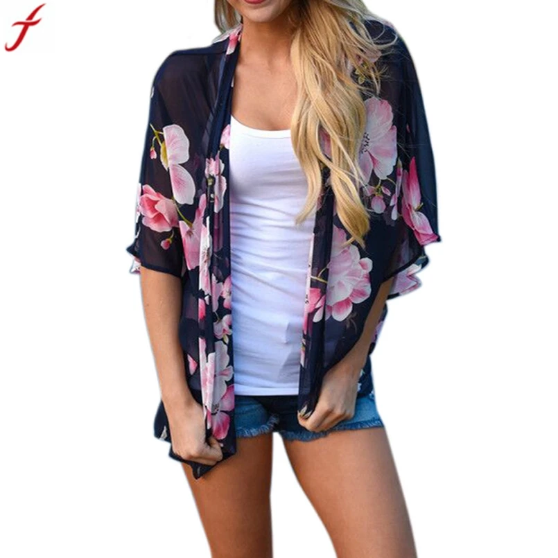 

Chiffon Tops Shawl Kimono Cardigan Blusa Feminina 2017 Women Casual Moon Print Blouse Summer kimono Shirts