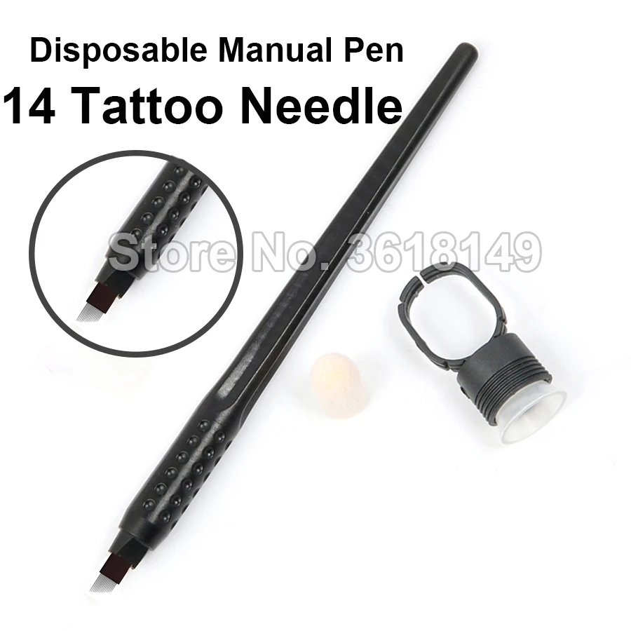

New 10pcs Disposable Microblading Pen with Doublw Row 15 Lamina Tebori 14 18U Tattoo Manual Pen Eyebrow Pen with Sponge Ring Cup