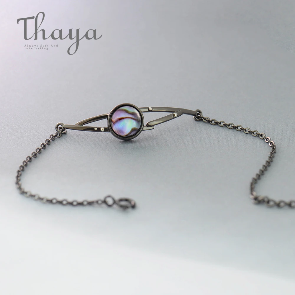 Thaya Milky Stars Design Bracelet Natural Abalone Shell s925 Silver Black Bracelet with Halo Stone Jewelry for Women Gift