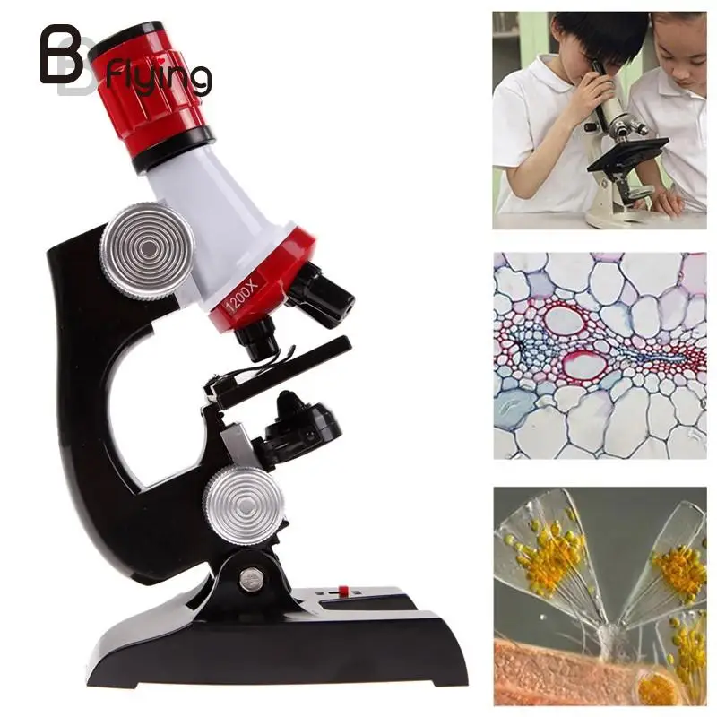 Free Shipping Microscope Kit Science Lab LED 100X-1200X Home School Educational Toy For Kids