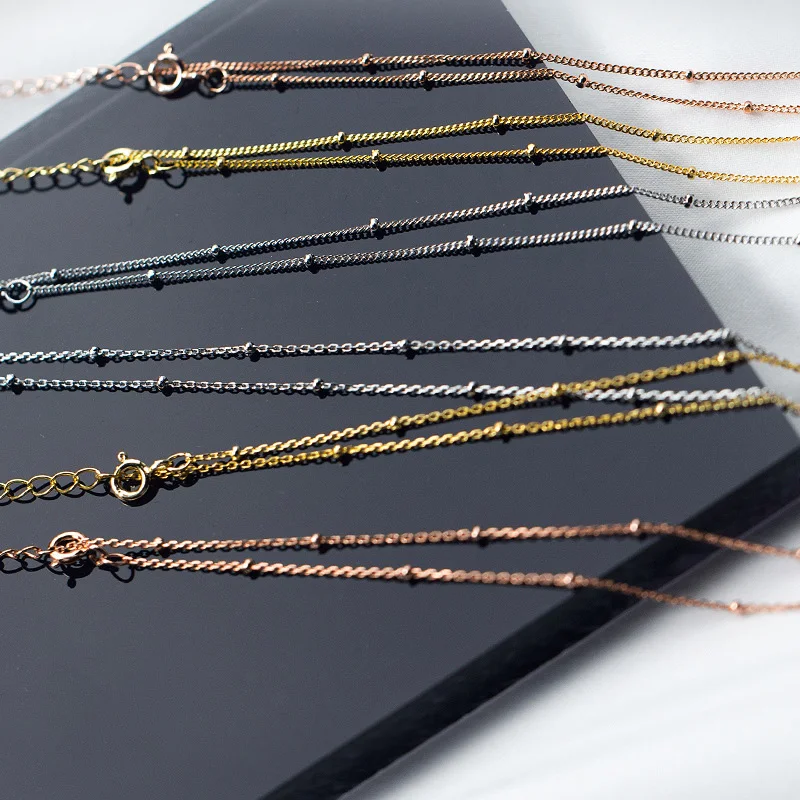 

925 Sterling Silver Minimalist Chains Necklaces for Women Beads Fashion Luxury Rose Gold Color Short Chokers Necklace Jewelry