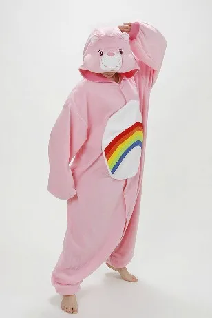 

Designer Cartoon Anime Animal RAINBOW BEAR Care Bears Pink Adult Unisex Onesie Cosplay Pajamas Winter Party Costumes