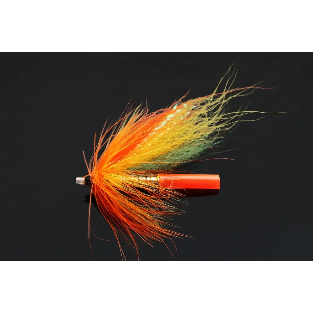 

Tigofly 12 pcs/lot Yellow body Orange tube Tube Fly Set For Salmon Trout Steelhead Fly Fishing Flies Lures Set