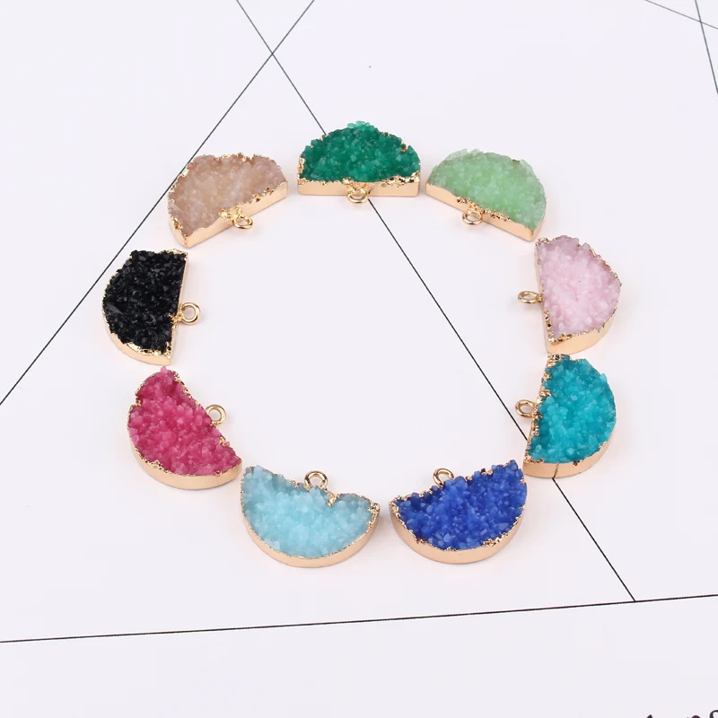 

2pc Semicircle Irregular Resin Stone Fake Druzy Earrings Drops Base Charm Long Ear Studs Connectors Necklace Diy Making Findings