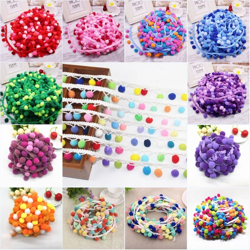 

Pompom Lace Ribbon Apparel Fabric 5Yards Colorful Pom Pom Tassel Pompoms Trim Ball Fringe Embroidery Sewing DIY Accessories