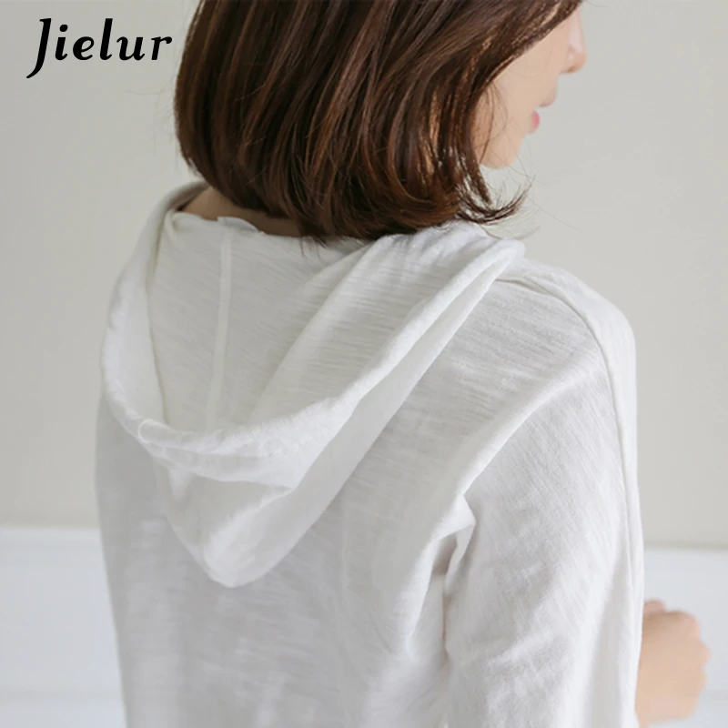 Jielur 2019 новые осенние хлопковые футболки с капюшоном женские повседневные