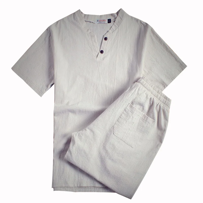 

Men T-shirt shorts set plus size 5XL 6XL 7XL 8XL 9XL 10XL linen male shirt short sleeve shorts Two Piece Set summer comfort
