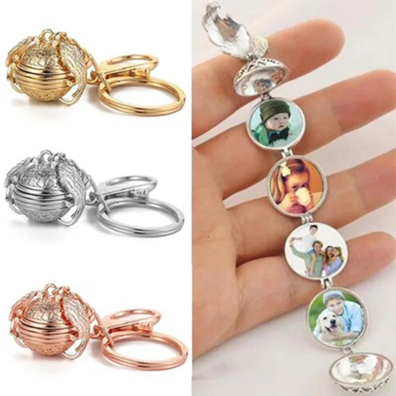 

TJP 1pcs Expanding Photo Locket Pendants Keychain Memory Angel Wings Album Box Key Rings Key Chains Jewelry Gift