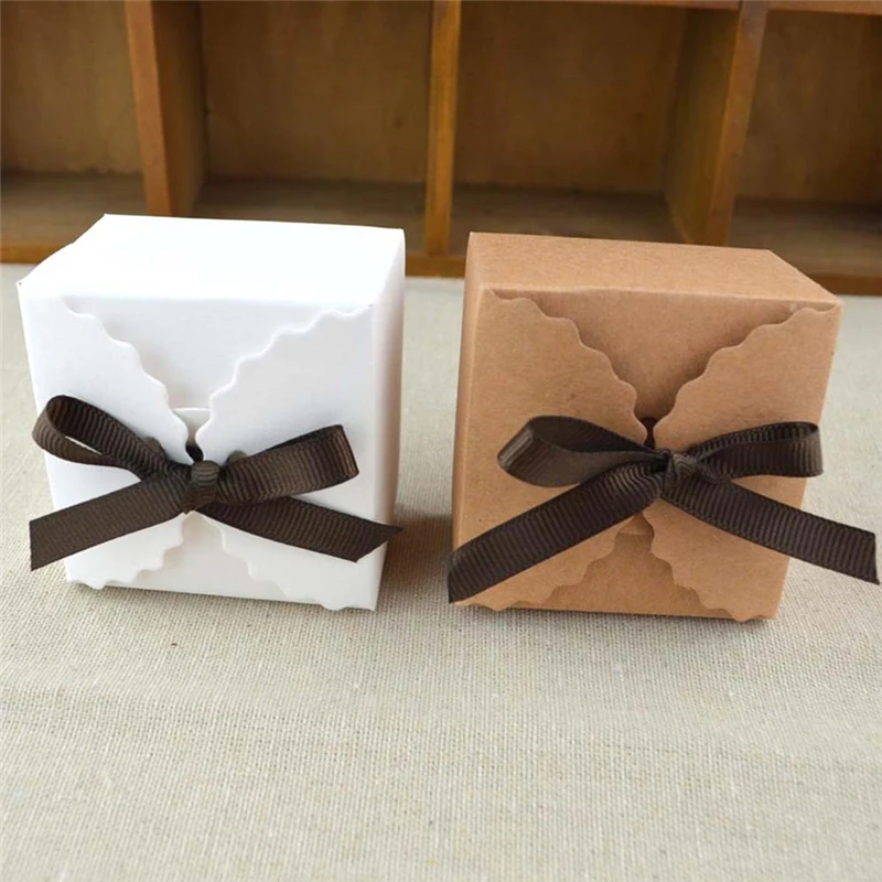 50pcs Vintage Retro White/Kraft Mini Kraft Paper Box DIY Wedding Favor