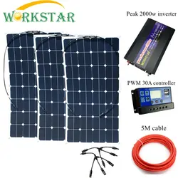 3*100 W Sunpower гибкие солнечные панели с 30A контроллера и 2000 W инвертор 300 W комплект солнечных батарей для начинающих для колесах/лодка