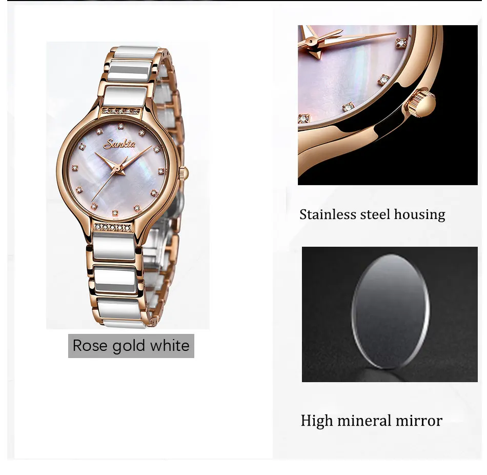 SUNKTA New Rose Gold Ladies Ceramic Watch Women Top Brand Luxury Watch Fashion Simple Waterproof Women Watches Relogio Feminino