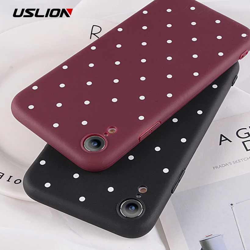 

USLION Cartoon Phone Case For iPhone XS MAX XR XS X Wave Point Dots Back Cover For iPhone 8 7 6 6S Plus 5 5S SE Soft TPU Cases