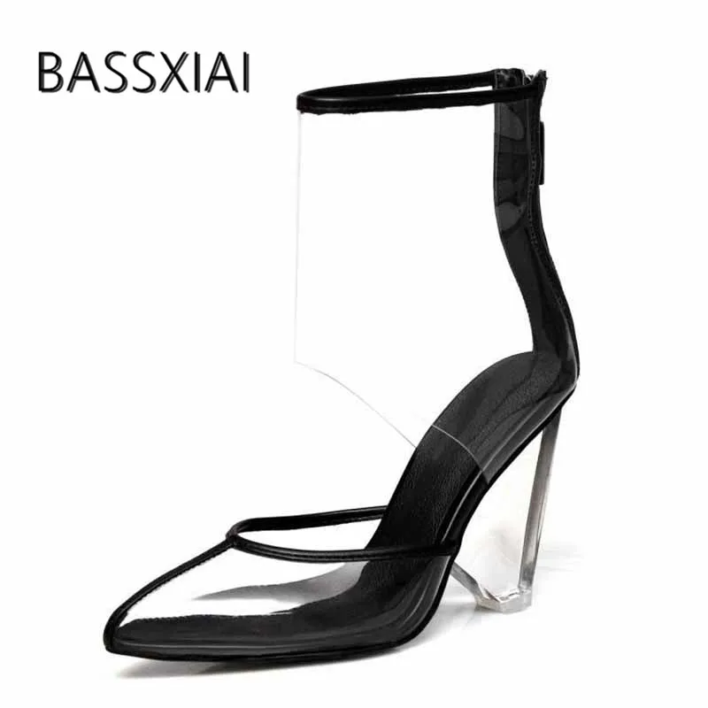 

2019 Newest Pvc Transparent Ankle Boots Women Pointed Toe Cut Out Strange High Heel Shoes Women Sexy Party Shoes Summer