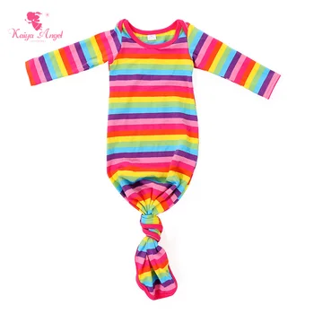 

Kaiya Angel Baby Girl Boy Sleep Gowns Newborn Long Sleeve Pink Stripe Dress Nightgowns Rainbow Clothes Factory Wholesale