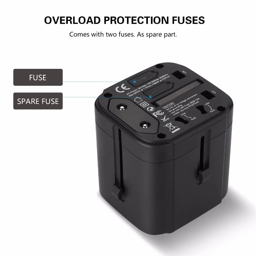 Travel Adapter, все-в-одном Универсальный дюбель Multi-электрических розеток адаптер с 4.5A 3-Порты USB