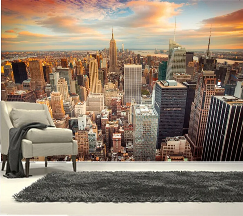 الجداريات المخصصة ثلاثية الأبعاد الولايات المتحدة الأمريكية ناطحات السحاب مدينة نيويورك ميغابوليس الغيوم المدن خلفية أريكة غرفة المعيشة تلفزيون جدار غرفة نوم ورق حائط mural wallpaper paper models 3d shapespaper mural