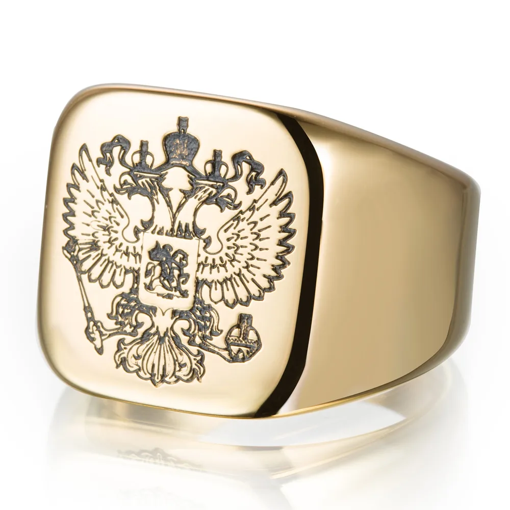 Модное эксклюзивное мужское кольцо с орлиными лапами и российским гербом