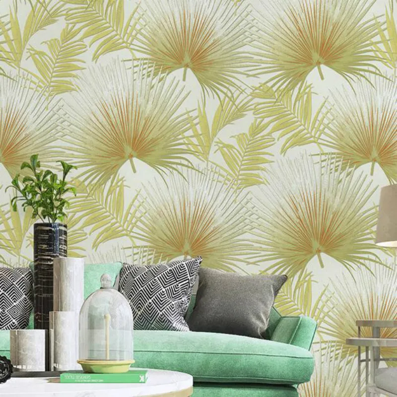 Green Gold Silver Vintage Retro Vinyl Tropical Leaf