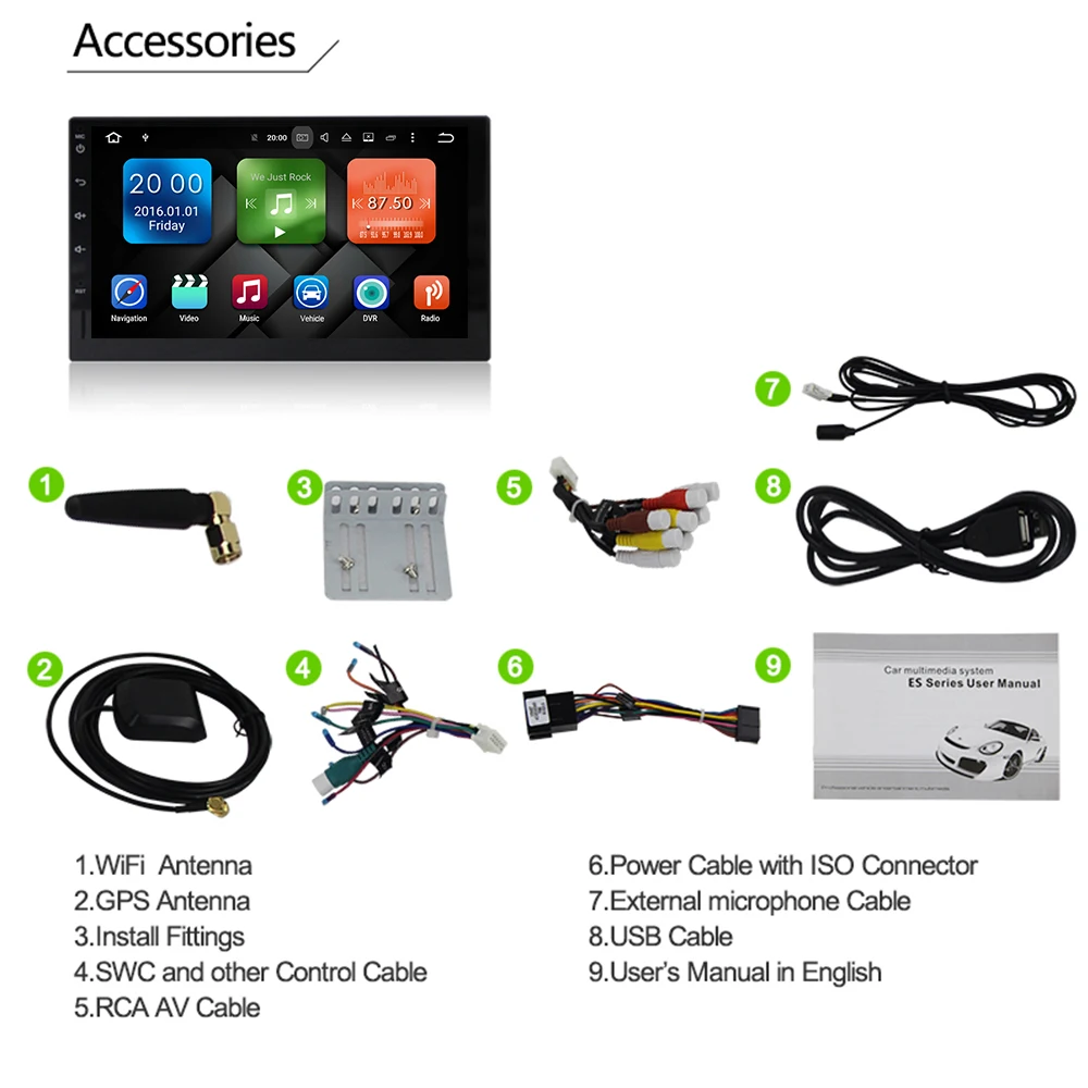 Eunavi Full Touch 2 Din 7 ''Восьмиядерный Универсальный Android 9 0 4 Гб RAM автомобильное радио