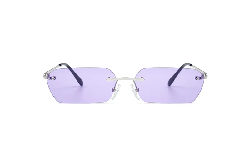 Модные мужские и женские солнцезащитные очки с маленькими линзами в стиле хип-хоп, трендовые женские очки без оправы красного и фиолетового цветов