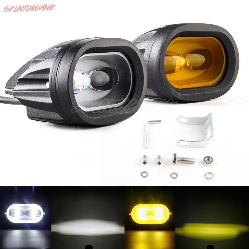 

White/Yellow 20W LED Work Light 6D Universal Motorcycle Spotlight Off Road Auxiliary Spot Lamp Driving Fog Light for Car Truck