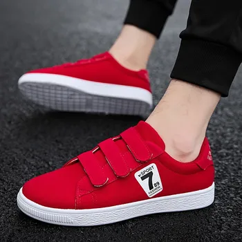 

2019 Mens Sneakers Vulcanize Shoes Breathable Hook & Loop Canvas Shoes Fashion Solid Brand Flats Casual Shoes Man Black/Blue/Red