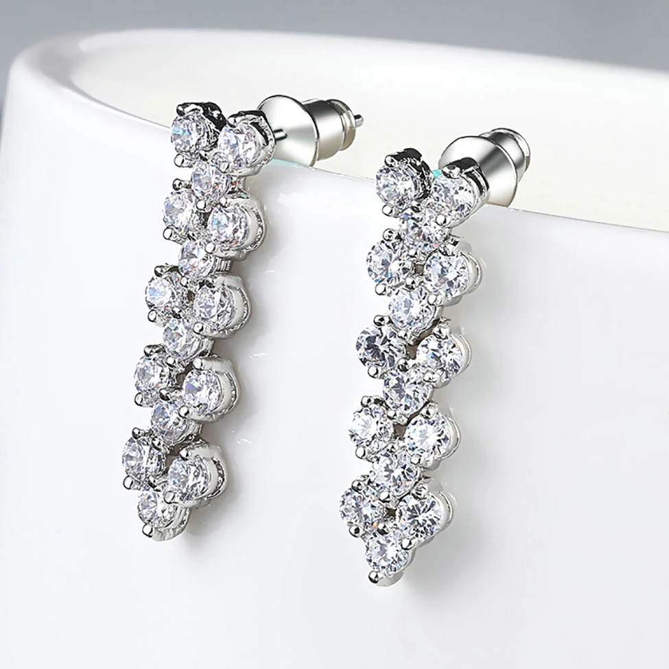 ZHOUYANG Wedding Drop Earring For Women luxury Roman Style AAA+ Cubic Zirconia Silver Color Party Gift Fashion Jewelry E013