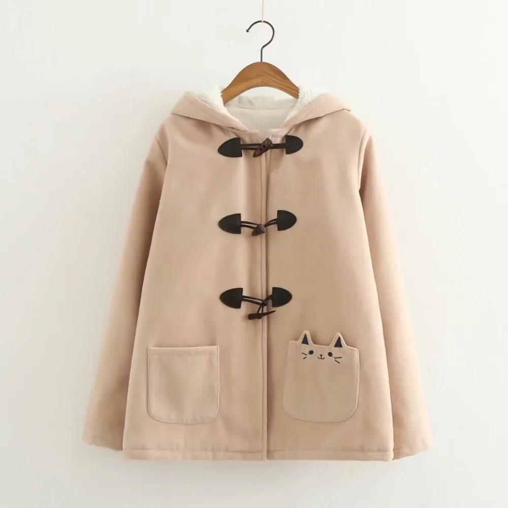 Женская куртка с капюшоном карманами и роговыми пуговицами 3 цвета M L|winter coat women