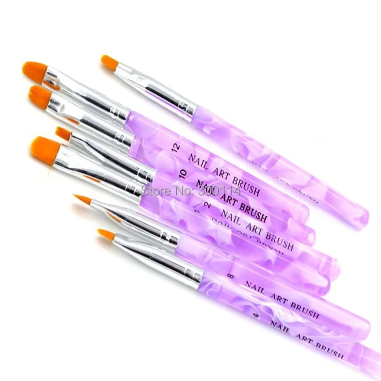 Отличный 7 шт. фиолетовый ручка УФ-гель, акриловый ногтей художественные кисточки для ногтей Набор ручек для рисования 50 компл./лот DHL/EMS