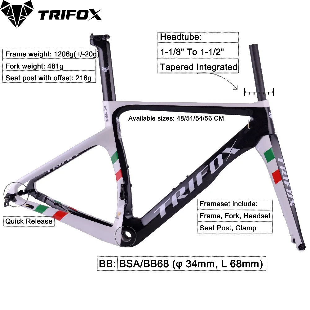 

TRIFOX Full Carbon Road Bike Frameset X10 Camo X10 Disc Brake DI2 BSA BB68 Threaded 700 x 25C Thru Axle Aero Bicycle Frame