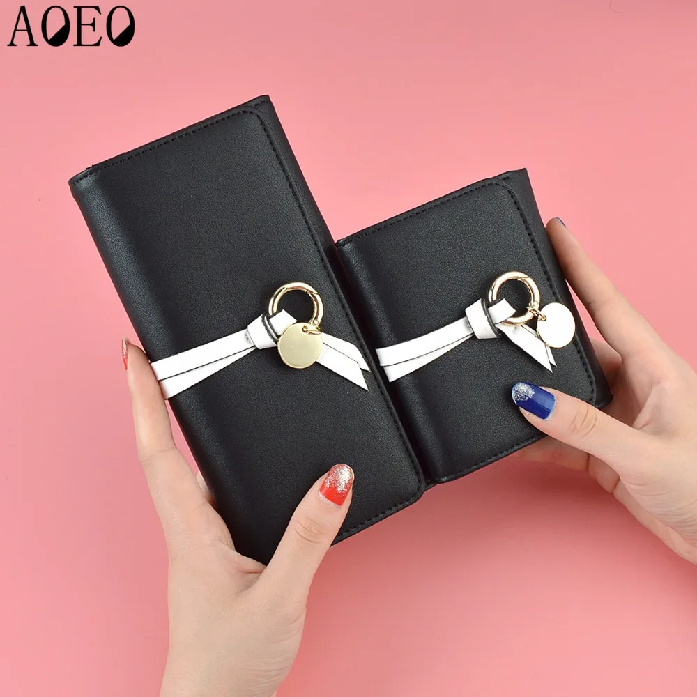 

AOEO women wallets long short wallets three folder card holder clutch PU leather cute zip Small Mini Coin Purse Wallet Female