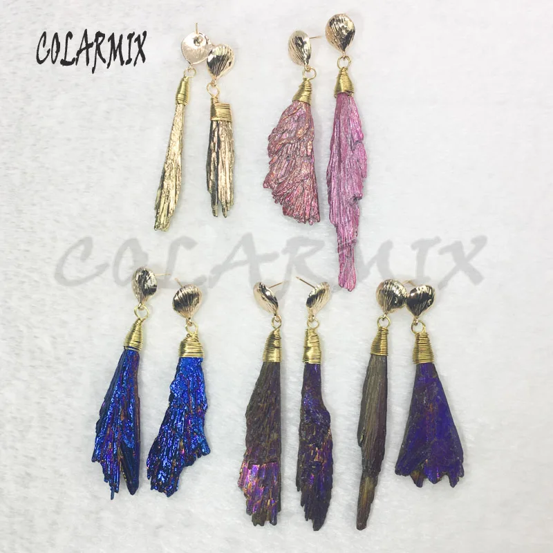 

5 Pairs as picture Druzy pillar earrings mix colors stone earrings jewelry earrings for women wholesale jewelry 9386