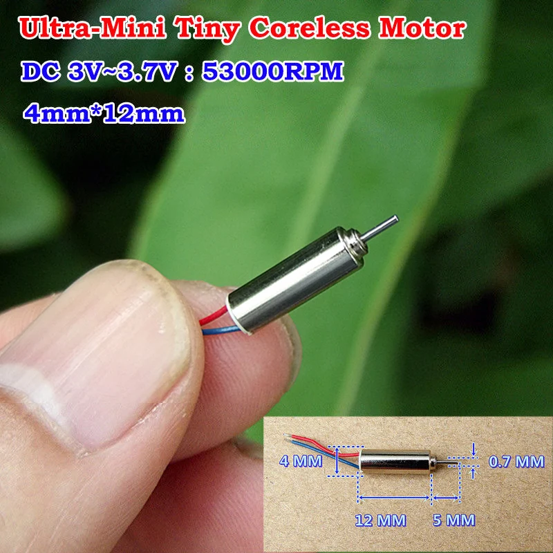 

Mini 4mm Diameter Electric Motor DC 3V 3.7V 53000RPM Ultra High Speed Micro Tiny Coreless Toy Motor Engine