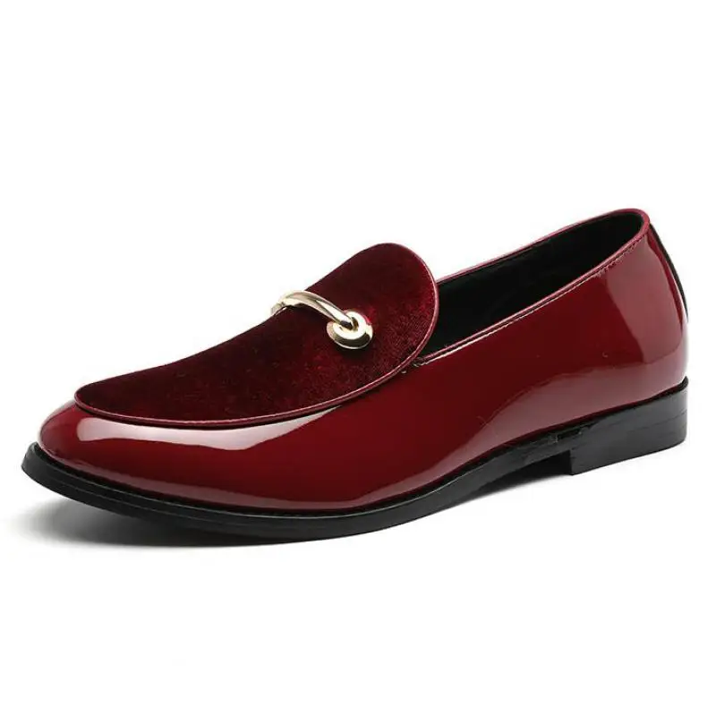 

37~48 Plus Size Mens Red Bottoms Formal Shoes Suede Patent Leather Metallic Loafer Men Pointed Toe Slip On Dress Weddings Shoes