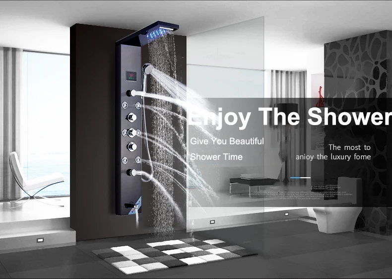 shower faucets black led shower panel rainfall waterfall shower head with massage jets tub spout mixer tap handheld shower