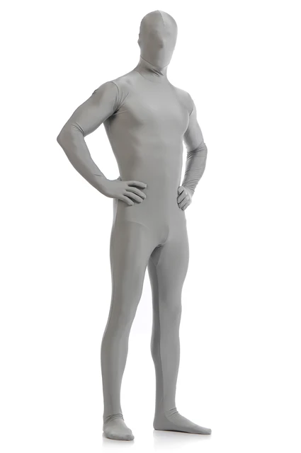 Adult Men Full Body Spandex Lycra Zentai Suit Gray Tight Suits Pure Color Christmas And Halloween