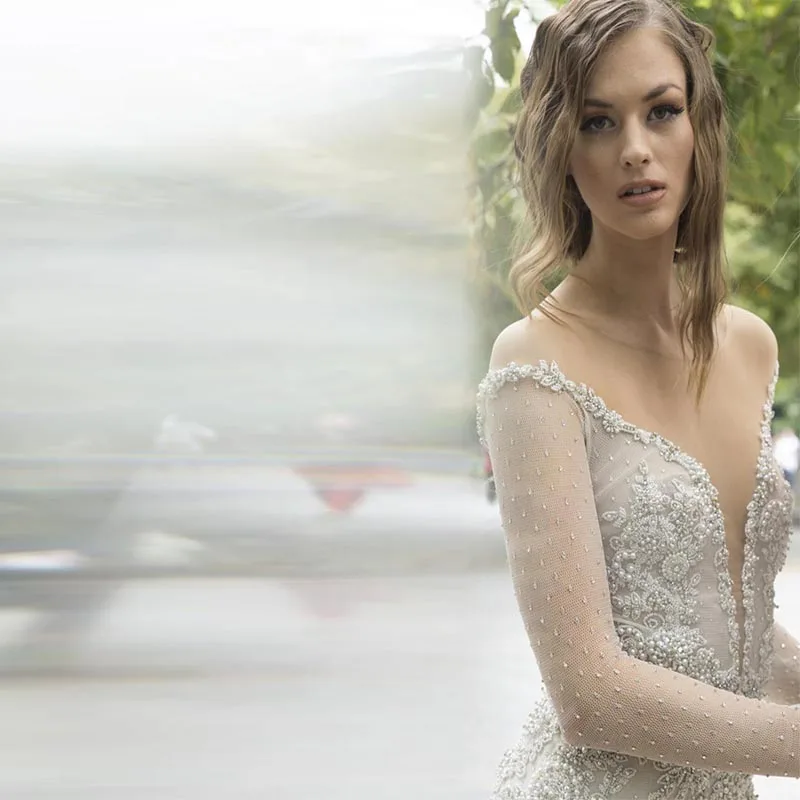 Великолепный Кот Белое Свадебное Платье Русалка Развертки Поезд Vestido Де Noiva