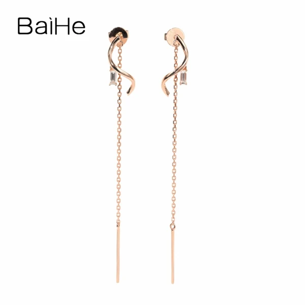 BAIHE Solid 18 K розовое золото 0.10ct H/SI натуральные бриллианты Свадебные модные ювелирные изделия элегантный уникальный подарок серьги-гвоздики