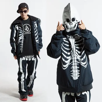 

DHL Free Shipping NEW Men Ski Suits Personality Skull Set Limited Edition Warm Windproof Waterproof Super Warm Jacket+