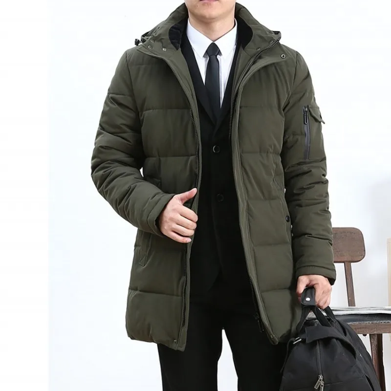 Деловая Повседневная зимняя мужская длинная пуховая куртка большого размера, L-6XL, плотные теплые парки, пальто с капюшоном, ветровка, манто, Homme Hiver - Цвет: Green