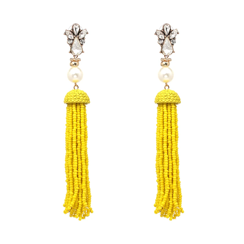 JUJIA 9 COLORS RESIN BEADS TASSEL LONG DANGLE DROP EARRINGS STATEMENT EARRING BEADED TASSEL EARRINGS FRINGED EARRING JEWELRY NHJJ3018