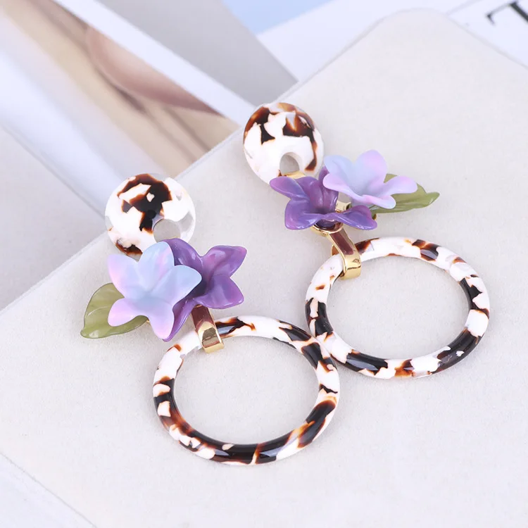 

Fashion Resin Leopard Ring Flower Earrings for Women Fashion Bohemian Earrings Acrylic Ornaments Geometric Circles Exaggeration