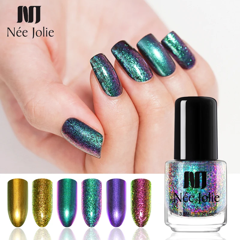 

NEE JOLIE 3.5ml Chameleon Nail Polish Gold Purple Flake Nail Art Varnish Shining Sequins Nail Lacquer Black Base Needed